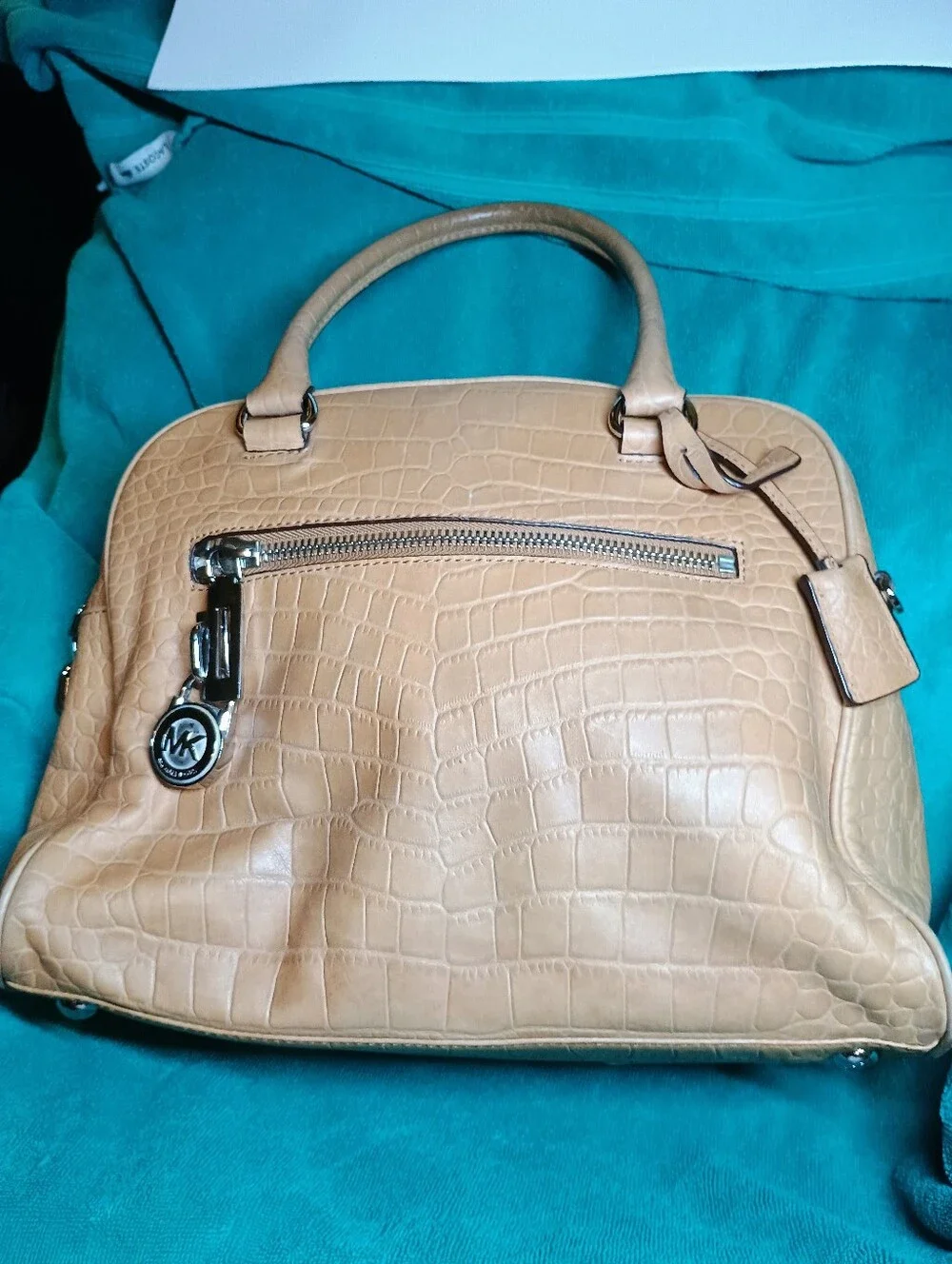 Michael Kors Joan Large Satchel – Tan Crocodile Embossed Leather